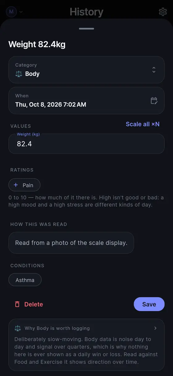 Sayved: Log anything from a photo: meals, scales, workouts and labels